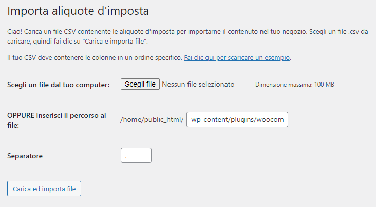 Avviare importazione aliquote